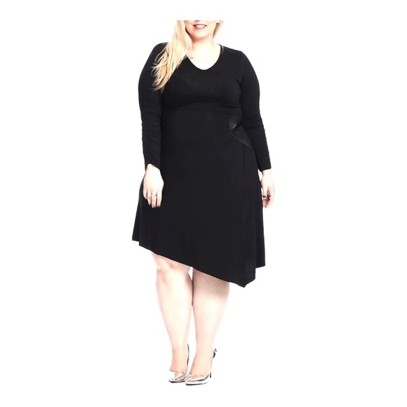 ⭐️Michel Studio T-Shirt Knit Asymmetric Office Party Date Night Out Black Dress - Picture 1 of 16